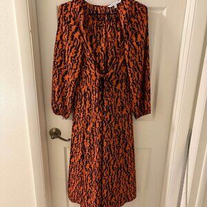 Elizabeth & James Orange Tiger Print Tie Maxi Dress Boho Luxe Indie Sz M EUC